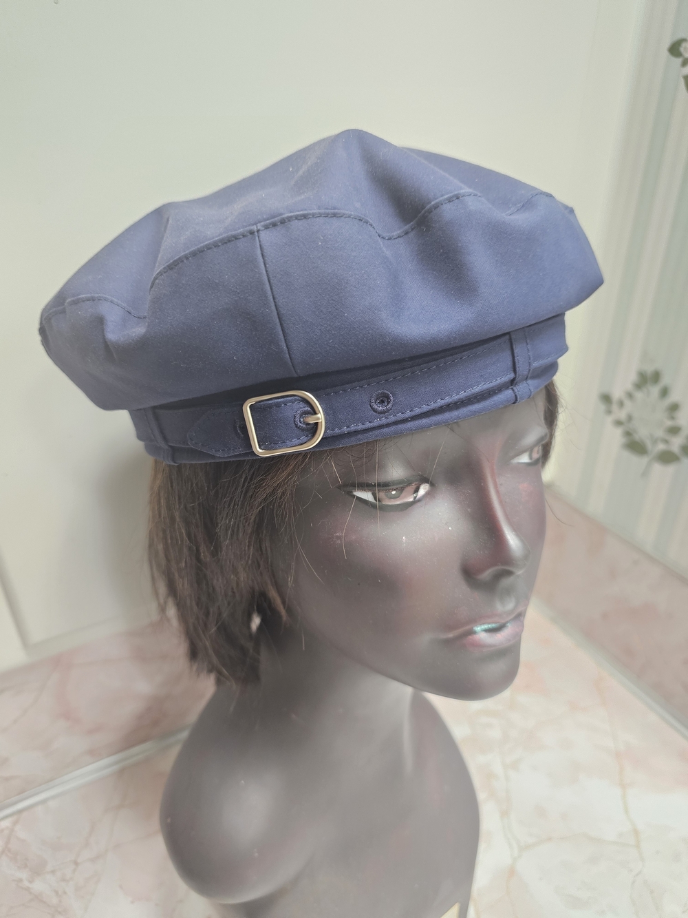 Hermes Beret Navy Blue Cotton Women Navy Blue